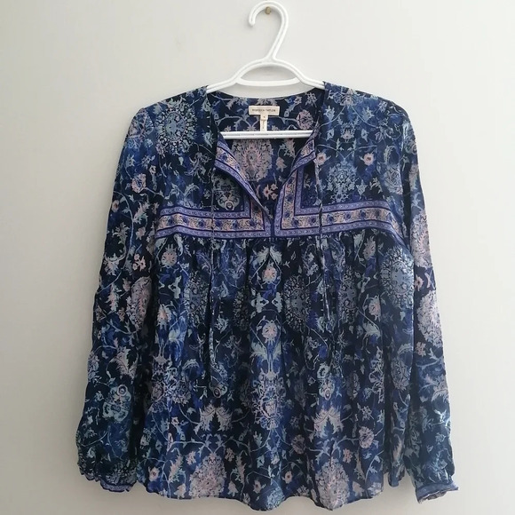 Rebecca Taylor Silk Dreamweaver Blouse Paisley Mixed Print Neck Tassels Size 6 - Picture 3 of 15